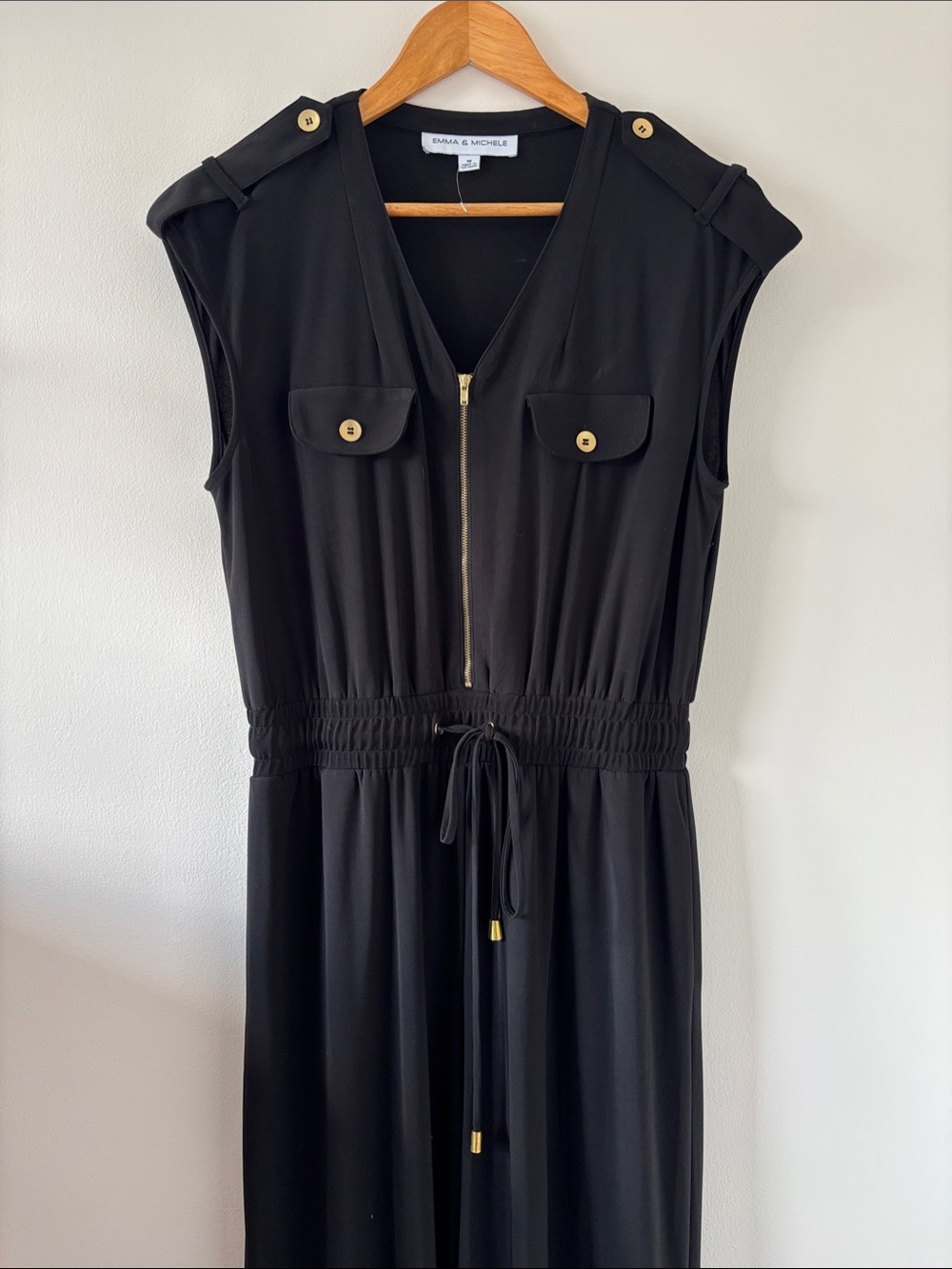 Emma & Michele Black Sleeveless Maxi Dress with Gold Accents